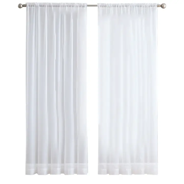 Cortinas de tul blanco para decoración de sala de estar, velo de gasa transparente sólida, Súper suave, gran sensación de mano, moderno, 2 piezas - 1