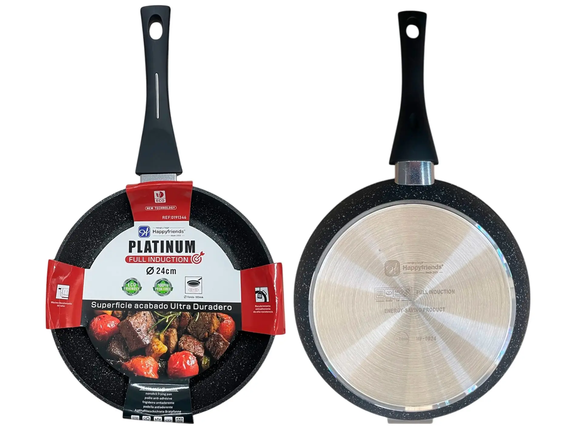 Happy Friends -  Set de 2 Sartenes Antiadherente para FULL Inducción PLATINUM | Sartén Aluminio Nueva Tecnología de Superficie Rugosa | Revestimiento Antiadherente | Tamaños a Elegir Ø18/20/22/24/26/28/30/32 cm | Libre de PFOA | ECO FRIENDLY - details 1