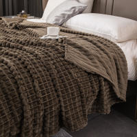 Manta De Punto Elegante Con Cuadros - Cómoda Y Cálida Todo El Año, Faux Peluche De Conejo Hipoalergénico Trae El Confort De Casa - details 12