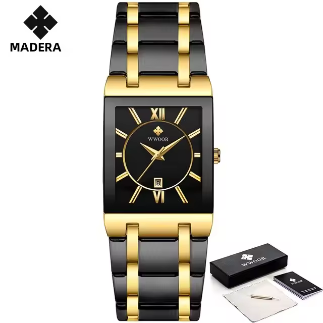Reloj De Hombre Moda Nueva WWOOR Lujo Cuadrado Azul Reloj De Pulsera Resistente Al Agua Acero Inoxidable Cuarzo Romano Resistente Al Choque - 1