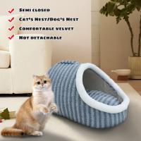 Alfombra De Gato Redonda Semi-Recubierta Con Peluche Suave 2 En 1 Cama Caliente Para Mascotas Cómoda Y Térmica Nido De Descanso Para Perros - details 7