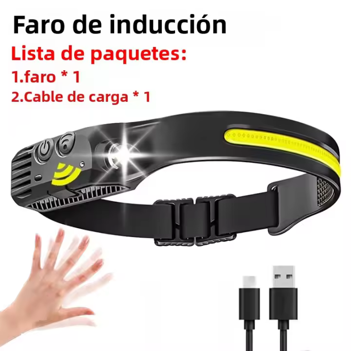 Linterna Frontal LED Potente Con Sensor XPE+COB 7 Modos Para Pesca Y Caza Batería 18650 Luz De Cara Impermeable Con Ángulo De 180° - 1
