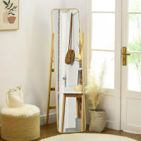 HOMCOM Espejo de Pie con Perchero Espejo de Cuerpo Entero 40x35x147 cm Espejo Largo con Marco de Madera para Salón Dormitorio Entrada Natural - details 1