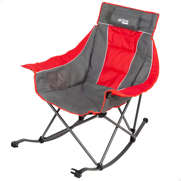 Aktive - Silla mecedora de camping plegable, con cojín y bolsillos laterales de malla, fabricada en acero y poliéster acolchado, incluye bolsa de transporte con asa, ideal para uso en exteriores, sillas plegables, mecedoras de jardín, mecedoras, balancín - 1