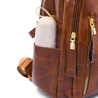 Mochila De Cuero Para Mujer 2024 Lujo Casual Vintage Con Bolsillos Internos Y Externos Cierre De Cremallera Bolsa Escolar Para Niñas - details 14