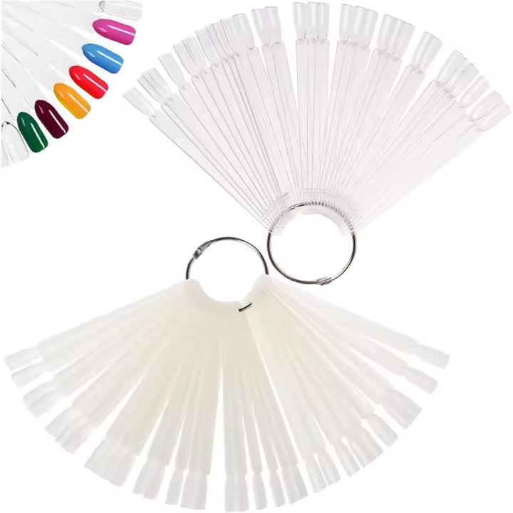 Muestras de uñas, 100 unidades, palitos para muestras de uñas, exhibición de colores de uñas, puntas para exhibición de uñas, palitos para decoración de uñas con anillo de metal - 1
