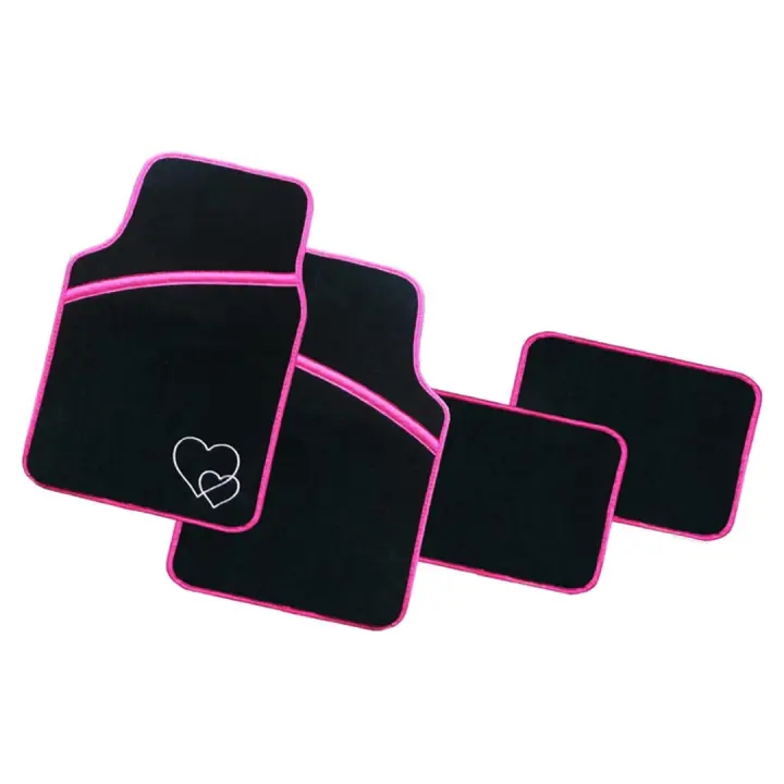 Juego Alfombrillas para Coche Universales, Alfombrillas Coche, Alfombra de Moqueta para Vehículo, Antideslizantes 4 Piezas Rosa - 1