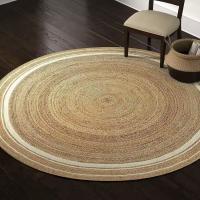 COSHANO Alfombra Redonda Yute Natural Trenzado Beige con Algodon Blanco 100cm - details 1