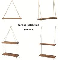 1PC Estante Colgante De Madera Con Correa De Lino Decoración De Pared Para Sala De Estar Y Jardín Soporte Para Macetas De Plantas Estilo Clásico Posmodernista - details 5