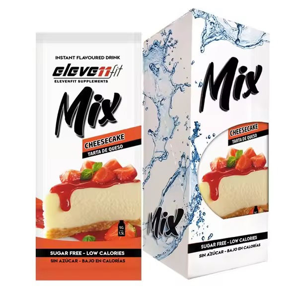Eleven Fit Mix Instantáneo, Caja de 12 Sobres Sabor Tarta De Queso - Prepara 1.5L de Bebida Saludable - Sin Azúcar, Baja en Calorías y Carbohidratos - Ideal para Agua/Leche, Cocinar y Preparar Postres - Mejora tu Dieta - Apto para Adultos y Niños - 1