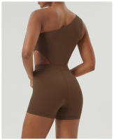 Traje De Yoga Para Mujer Un-Hombro Deporte Fitness Gimnasio Yoga Con Almohadillas Elástico Corporal Sólido Sin Mangas Talla Verdadera - details 4
