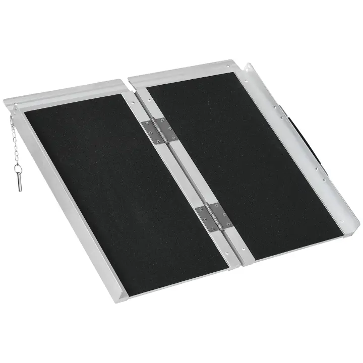 HOMCOM Rampa de carga para silla de ruedas HOMCOM Rampa de acceso plegable antideslizante con bordes de seguridad Máx. 270 Kg dimensiones 60L x 73L x 5H cm aluminio. Negro - 1