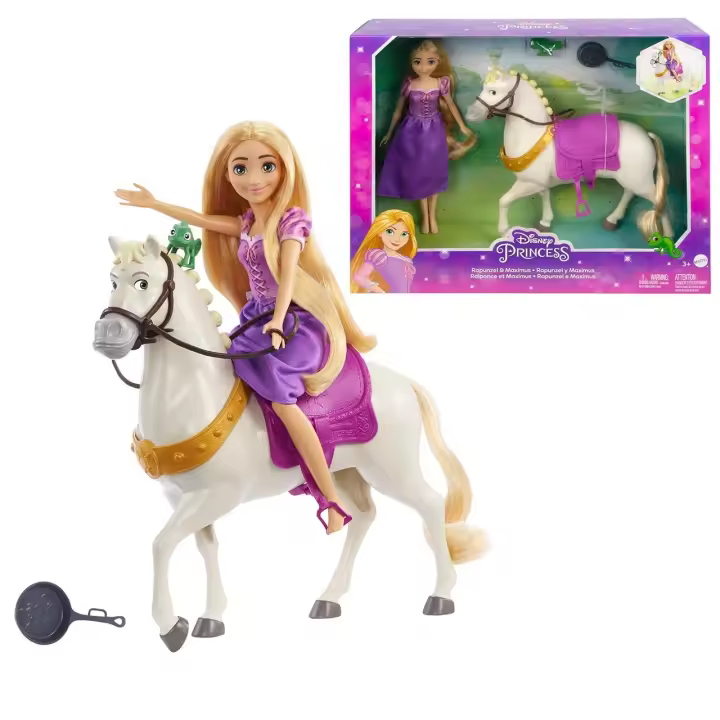 Disney Princess Rapunzel y Maximus Muñeca princesa con caballo de juguete. +3 años (Mattel HLW23) - 1