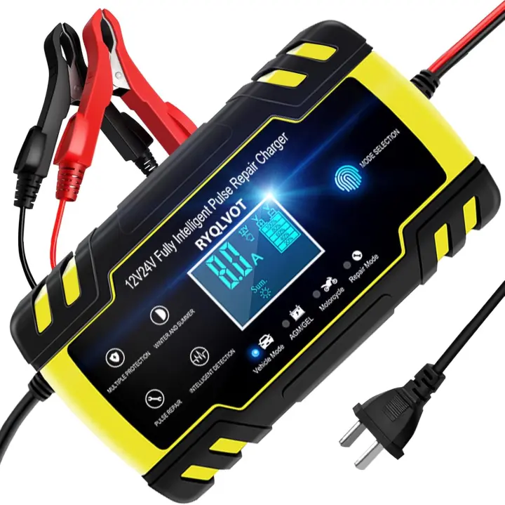 Cargador de Baterias Coche 12V/24V 8A with Pantalla LCD Función de Reparación Protección de Seguridad Múltiple y Detección de Temperatura Cargador Bateria Moto para AGM, Gel, SLA (6Ah-150Ah) - 1