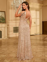 Vestido De Noche Formal De Largo Con Tirantes Y Tassel De Glitter Sequin Cut-Out Espalda Descubierta Unithorse Para Todas Las Edades - details 1