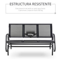 Outsunny Banco de Jardín Exterior de 3 Plazas Mecedora de Exterior con Reposabrazos Carga 300 kg para Terraza Balcón Patio 147x75x85 cm Negro - details 5