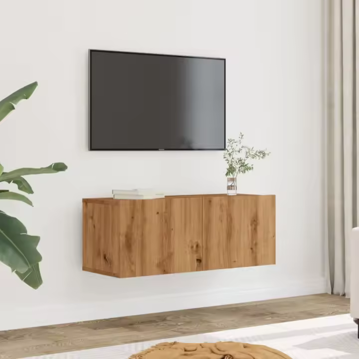 vidaXL Muebles para TV de pared 2 unidades roble artesanal 80x30x30 cm en color Roble artisan/Madera antigua | almacenamiento funcional diseño moderno para baño dormitorio sala - 1