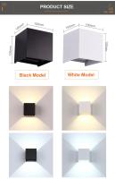 2 Piezas 12W COB LED Aplique de Pared Interior Exterior, Aplique de Aluminio Impermeable IP67, Ajustable, Luz Fría 6000K 3000K para Pasillo Escaleras Dormitorio Jardín, Negro [A +++] - details 0