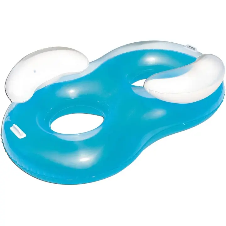 43009 - Flotador Hinchable Doble Anillo 117x188 cm Para Dos Personas Azul y Blanco con Reposacabezas Incorporados, Agarraderas y Parche de Reparación - 1