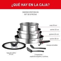 Conjunto de 8 piezas Ingenio Tefal - Batería de Cocina en Acero Inoxidable con Mango Extraíble para Todo Tipo de Cocinas, Incluida Inducción - details 1
