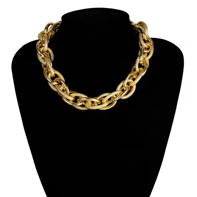 Collar Punk De Alta Calidad Con Cerradura Y Colgante Para Mujer Y Hombre Color Oro Cadena Gruesa Y Statement Estilo Steampunk - 1