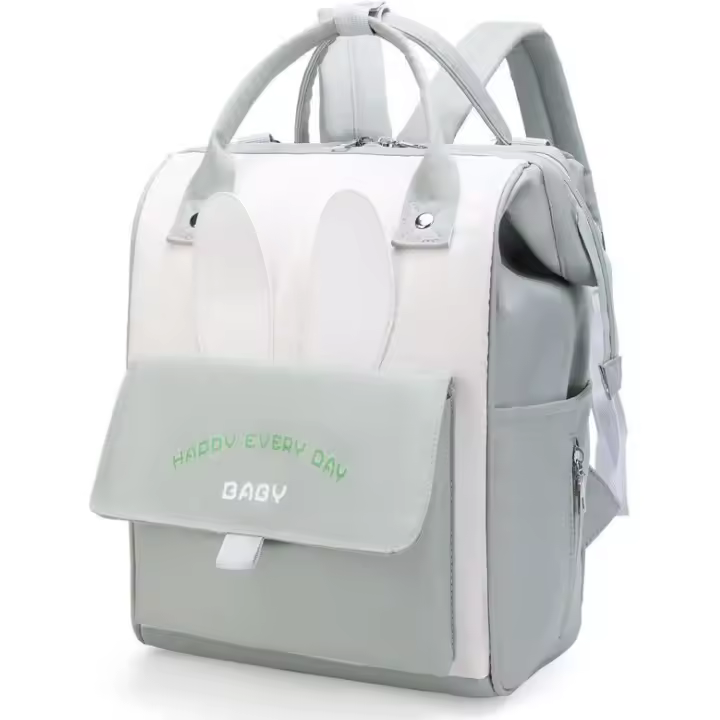 Bolso Pañalera, Mochila Multifuncional de Gran Capacidad, Bolso para Embarazadas, Madres y Bebés (Verde+Blanco) - 1