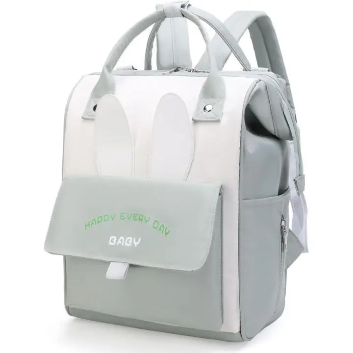 Bolso Pañalera, Mochila Multifuncional de Gran Capacidad, Bolso para Embarazadas, Madres y Bebés (Verde+Blanco) - 1