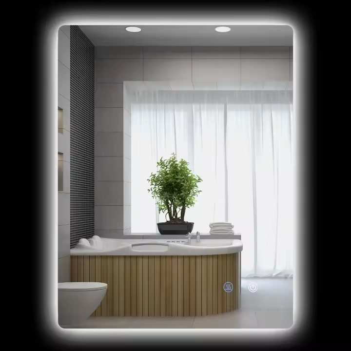 kleankin Espejo de baño con iluminación, Espejo de pared con 3 colores de luz, Espejo con luz IP44 con interruptor táctil, función de memoria, Espejo de baño con antivaho, 70 x 50 cm - 1