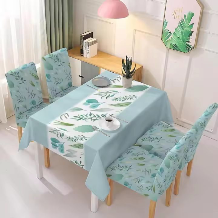 TODOBIEN STORE - Juego de Mantal y Funda de Silla, Mantel de Mesa Rectangulo 140 x 180, 4 Fundas para Silla con Elastico, 100% Poliester, Estampado Moderno. - 1