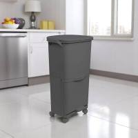 Papelera de reciclaje de clasificación selectiva con pedal, rudas y asa de doble compartimentos Color Negro antracita de 38L (24L + 14L) - details 4