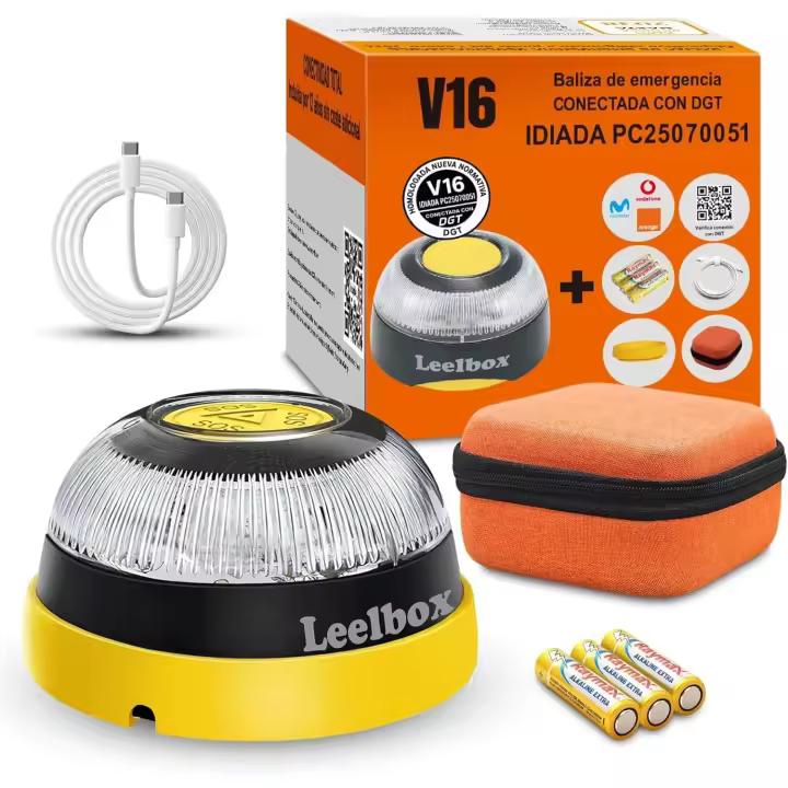 LEELBOX Baliza V16 Geolocalización DGT 3.0 | Led Conexíon | Bateria | GPS Homologada por DGT [SIM y Datos Pagados hasta 2038] - 1