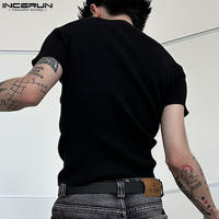 Camiseta De Hombre INCERUN Con Diseño De Cierre De Doble Cremallera Y Rayas Casual Corta S-5XL T-Shirts De Algodón Y Poliéster - details 4