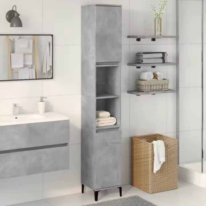 vidaXL Armario de baño madera contrachapada gris hormigón 30x30x190 cm - 1