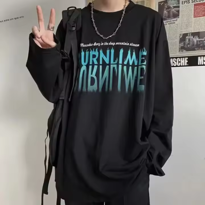 Camiseta De Manga Larga Para Hombre Estampado Anime Hip-Hop Vintage Oversize Estilo Gótico Casual Trendy Streetwear Y2k - 1