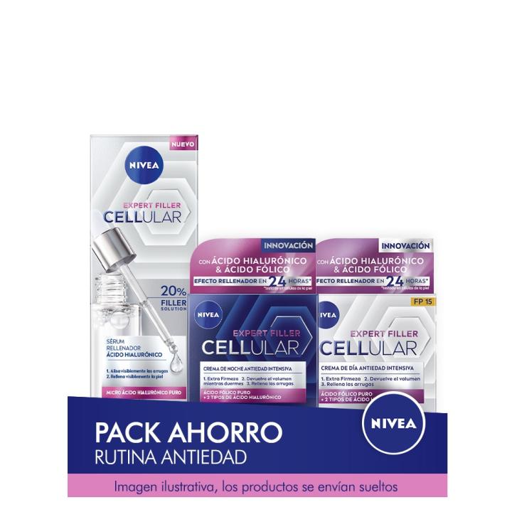 NIVEA ANTIEDAD CELLULAR EXPERT FILLER Pack ahorro cuidado facial - Contiene crema de día, crema de noche y sérum de ácido hialurónico