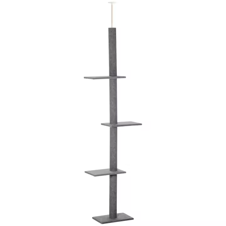 PawHut Árbol para Gatos del Suelo al Techo 43x27x228-260 cm Torre para Gatos con Altura Ajustable 4 Plataformas Espaciosas y Poste de Sisal - 1