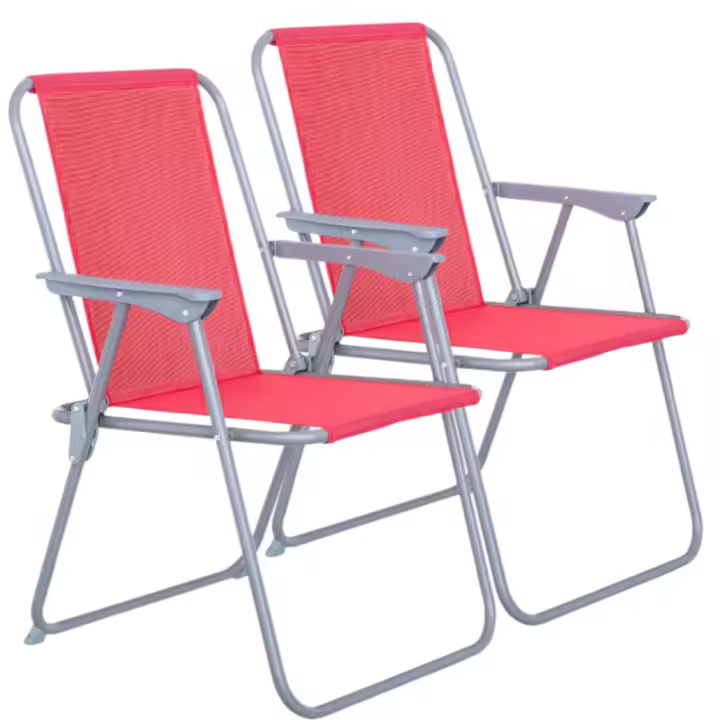 LILI HOME 🪑 Pack de 2 Sillas Plegables Fijas – Hierro y Textileno | 53 x 46 x 75 cm 🎨 Color aleatorio Estructura de acero con recubrimiento de pintura epoxy anticorrosión, resistente al uso y a la intemperie  Asiento y respaldo en textileno 1x1 - 1