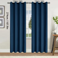 2pcs Cortinas Oscurecedoras De Sólido Negro 100% Para Dormitorio Y Sala De Estar Protección UV Deslizamiento Fácil Y Diseño Estilizado - details 2