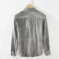 Camisa De Lino 100% Para Hombre Diseño Vintage Con Mangas Largas Cuello En V Casual Botones Ocultos Moda Moderna Para Oficina Y Uso Diario - details 7