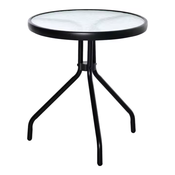 Outsunny Mesa de Jardín Redonda Mesa de Café Exterior con Tablero de Cristal Decorativo y Marco de Metal para Patio Terraza Balcón Ø50x55 cm Negro - 1