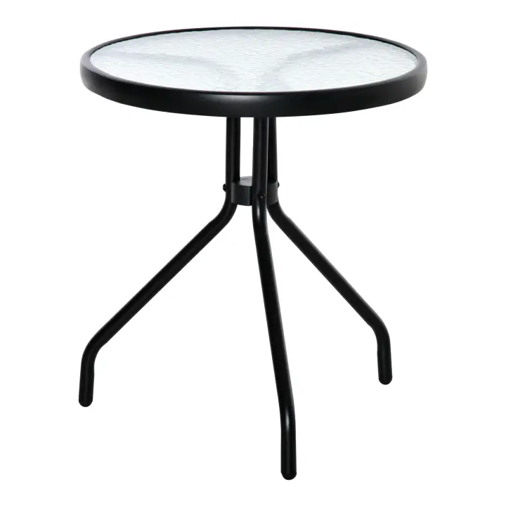 Outsunny Mesa de Jardín Redonda Mesa de Café Exterior con Tablero de Cristal Decorativo y Marco de Metal para Patio Terraza Balcón Ø50x55 cm Negro - 1
