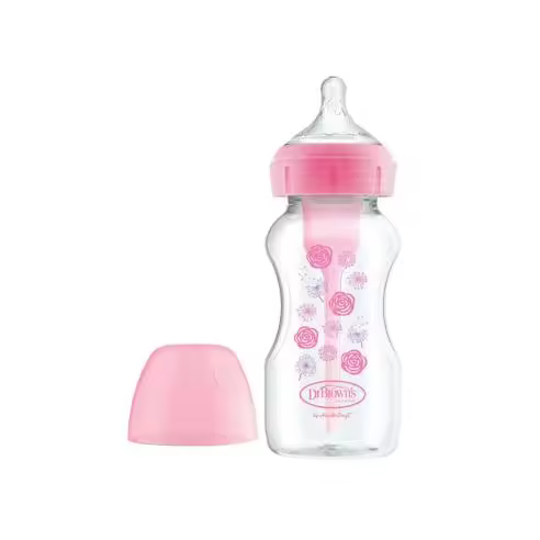 DR BROWN´S BIBERON TETINA SILICONA BOCA ANCHA NATURAL FLOW OPTIONS 1 UNIDAD 270 ml ROSA FLORES - 1