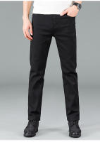 Jeans Negros Puros Para Hombre Estilo Coreano Moda Recta Cómodos Y Elásticos Clásicos De Negocios Talla Media Longitud Completa - details 3