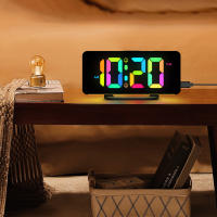 Reloj De Alarma Digital Con Luz Ambiental RGB Y Cargador USB Reloj Electrónico Dimmable Para Mesa/Muro Mostrador De Tiempo Semanal - details 4
