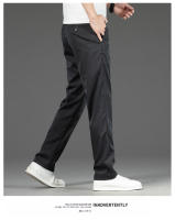 Pantalones Casuales De Verano Para Hombre Estilo Coreano Color Sólido Elásticos Y Cómodos Pantalones Negocios Rectos Y Sueltos Talla Media Cierre De Cremallera - details 4