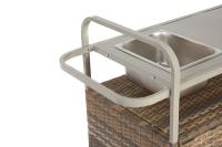 Mesa de bar para exterior, carro de Bar de mimbre con muebles, carro de servir para patio con tapa de Arce, con cubitera, patio junto a la piscina y trasero, color beige - details 2