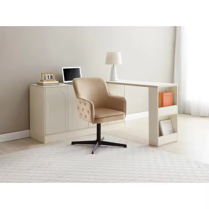 Vente-unique - Silla de oficina - Terciopelo - Beige y negro - CAPULI de Pascal Morabito - 1