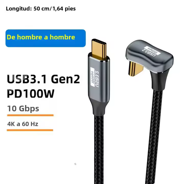 Cable USB C a C En Forma De U PD 100W 5A USB 3.2 Tipo C Extensión De Datos Cordón Para Carga Rápida Y Sync De Datos 4K@60Hz 10Gbps Para Dispositivos USB C - 1