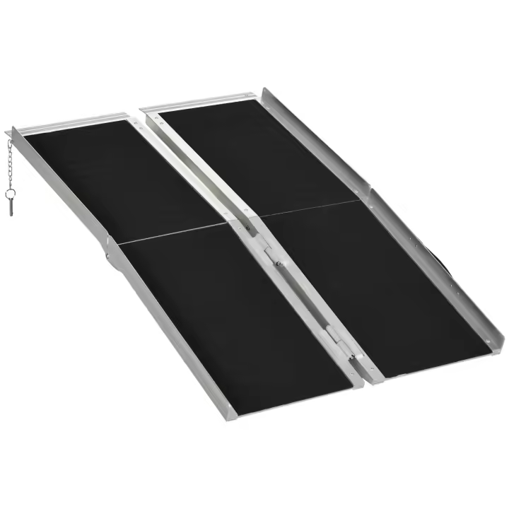 HOMCOM Rampa para Silla de Ruedas Plegable 122x73,5 cm Rampa Portátil de Aluminio Rampa de Umbral Antideslizante para Escaleras Puertas Discapacitados Carga 270 kg Negro - 1