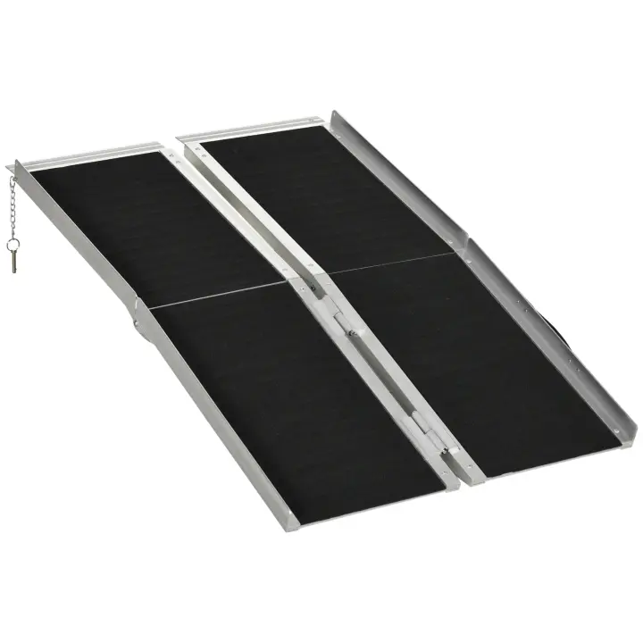 HOMCOM Rampa para Silla de Ruedas Plegable 122x73,5 cm Rampa Portátil de Aluminio Rampa de Umbral Antideslizante para Escaleras Puertas Discapacitados Carga 270 kg Negro - 1